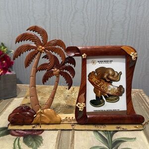 Aloha Wood Art Handcrafted Palm Trees Frame Beautiful New on Cardboard Package